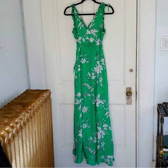 Anthropologie Brand If By Sea Green Floral Wrap High Low Maxi Dress - small. MM - Picture 5 of 12